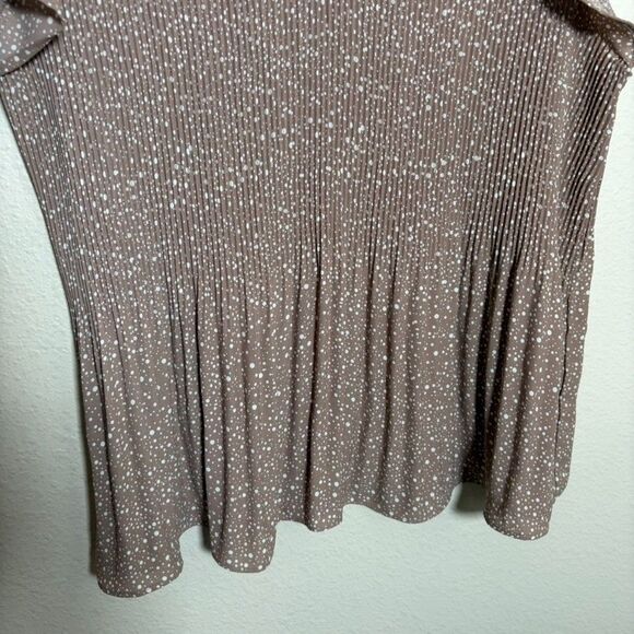 Adrianna Papell Blouse Women's Large Brown Polka Dot Pleated V-Neck Ruffle Top - Picture 4 of 8